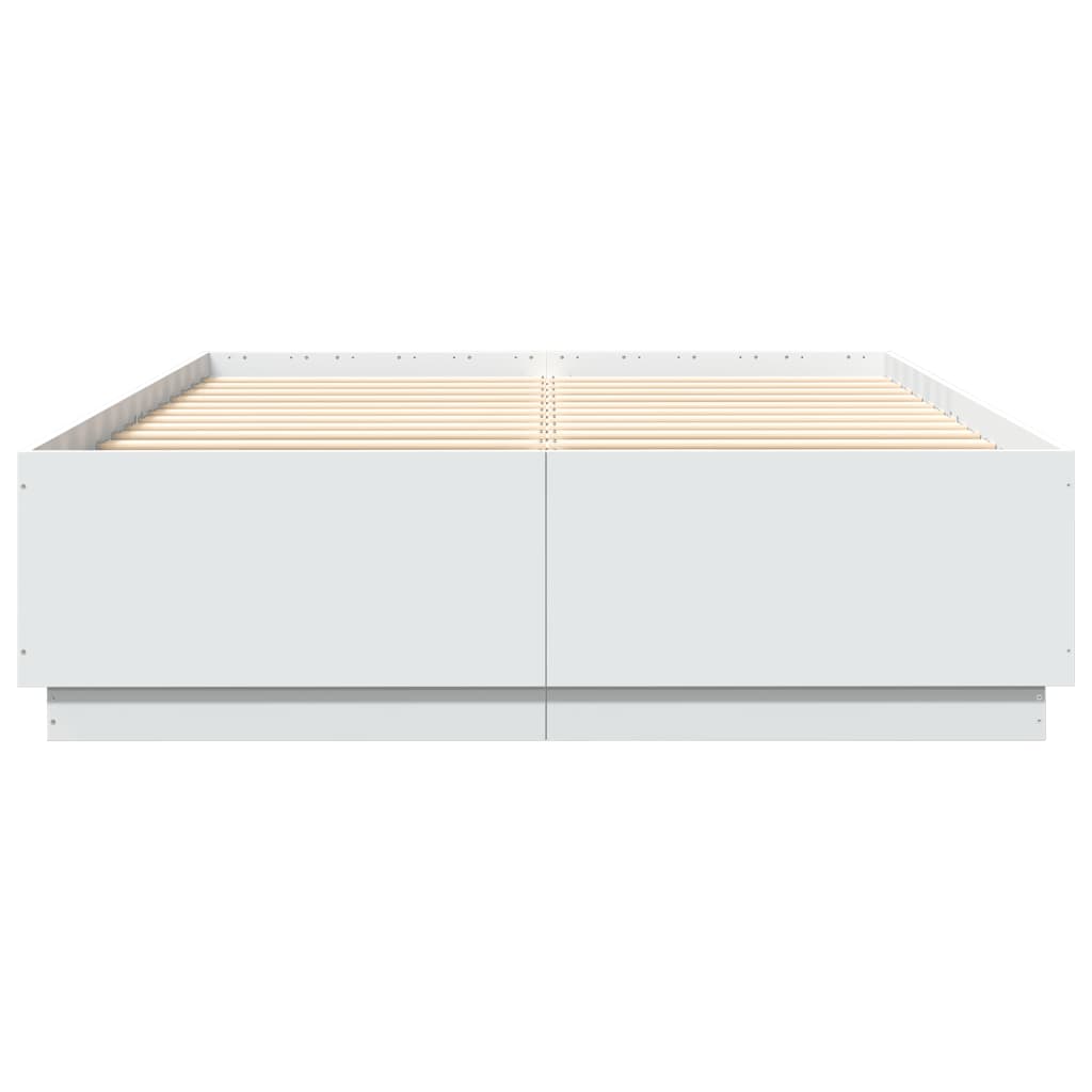 Bettgestell mit LED Weiß 150x200 cm Holzwerkstoff