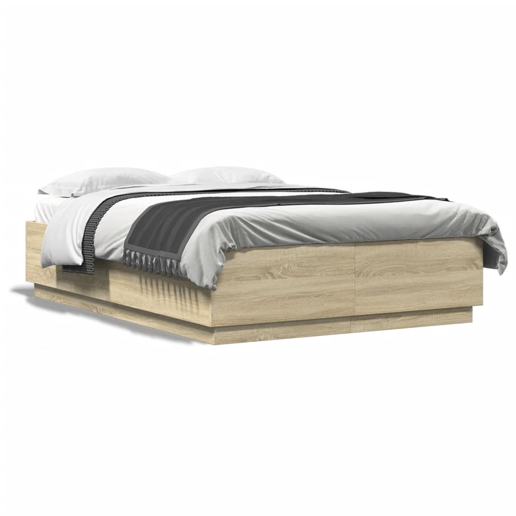 Bettgestell mit LED Sonoma-Eiche 150x200 cm Holzwerkstoff