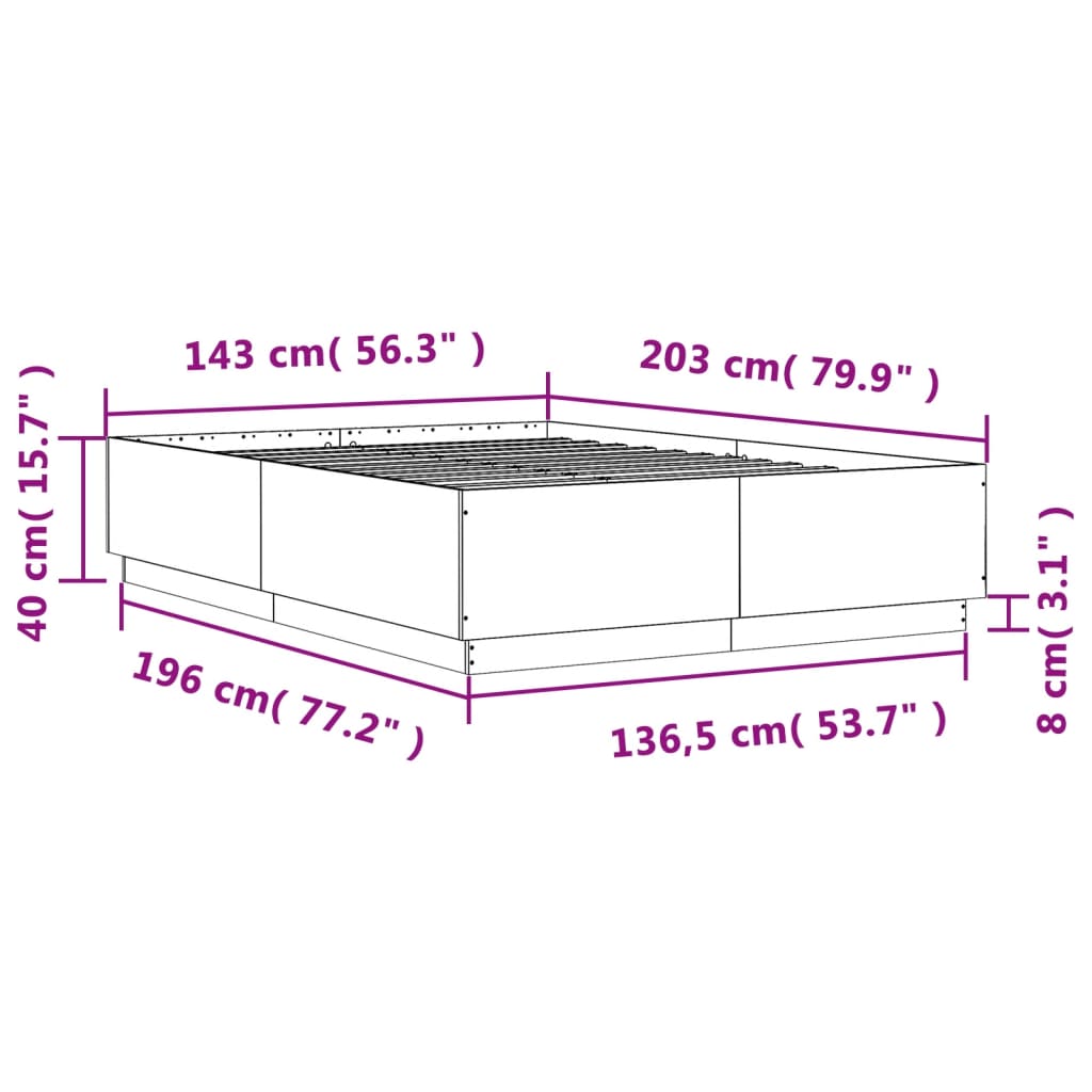 Bettgestell mit LED Sonoma-Eiche 140x200 cm Holzwerkstoff