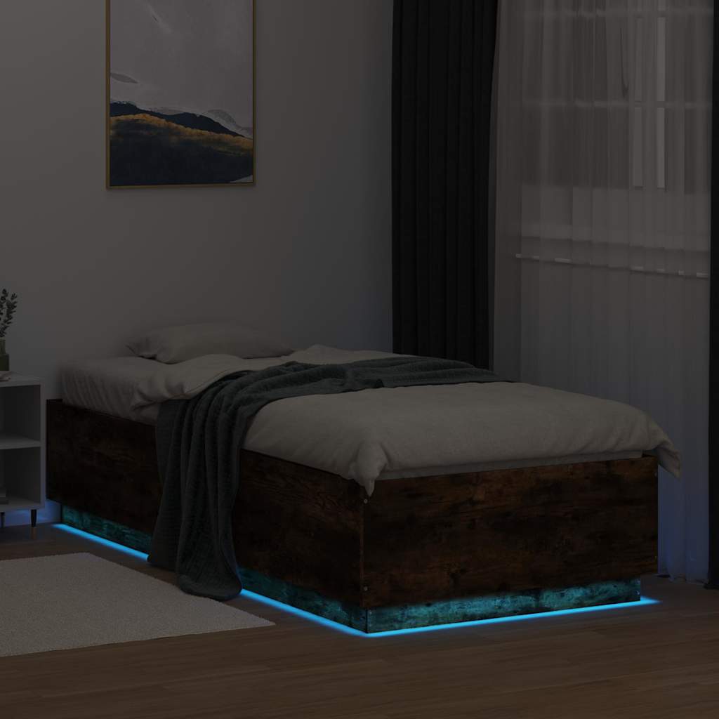 Bettgestell mit LED Räuchereiche 100x200 cm Holzwerkstoff