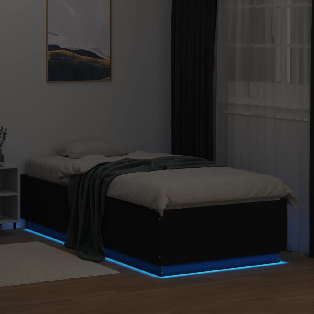 Bettgestell mit LED Schwarz 90x200 cm Holzwerkstoff