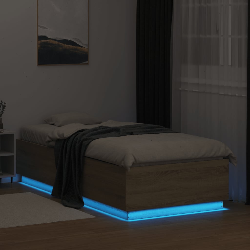 Bettgestell mit LED Sonoma-Eiche 90x200 cm Holzwerkstoff