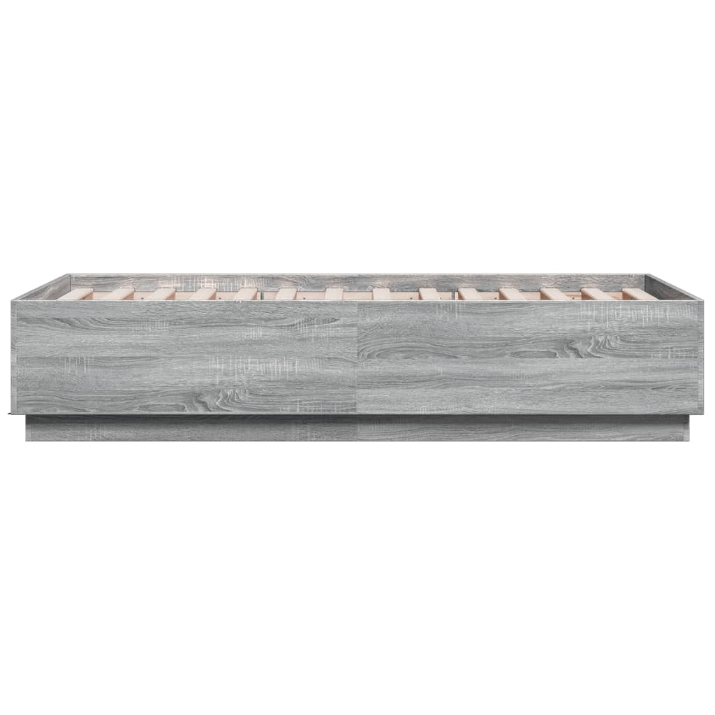 Bettgestell mit LED Grau Sonoma 90x190 cm Holzwerkstoff