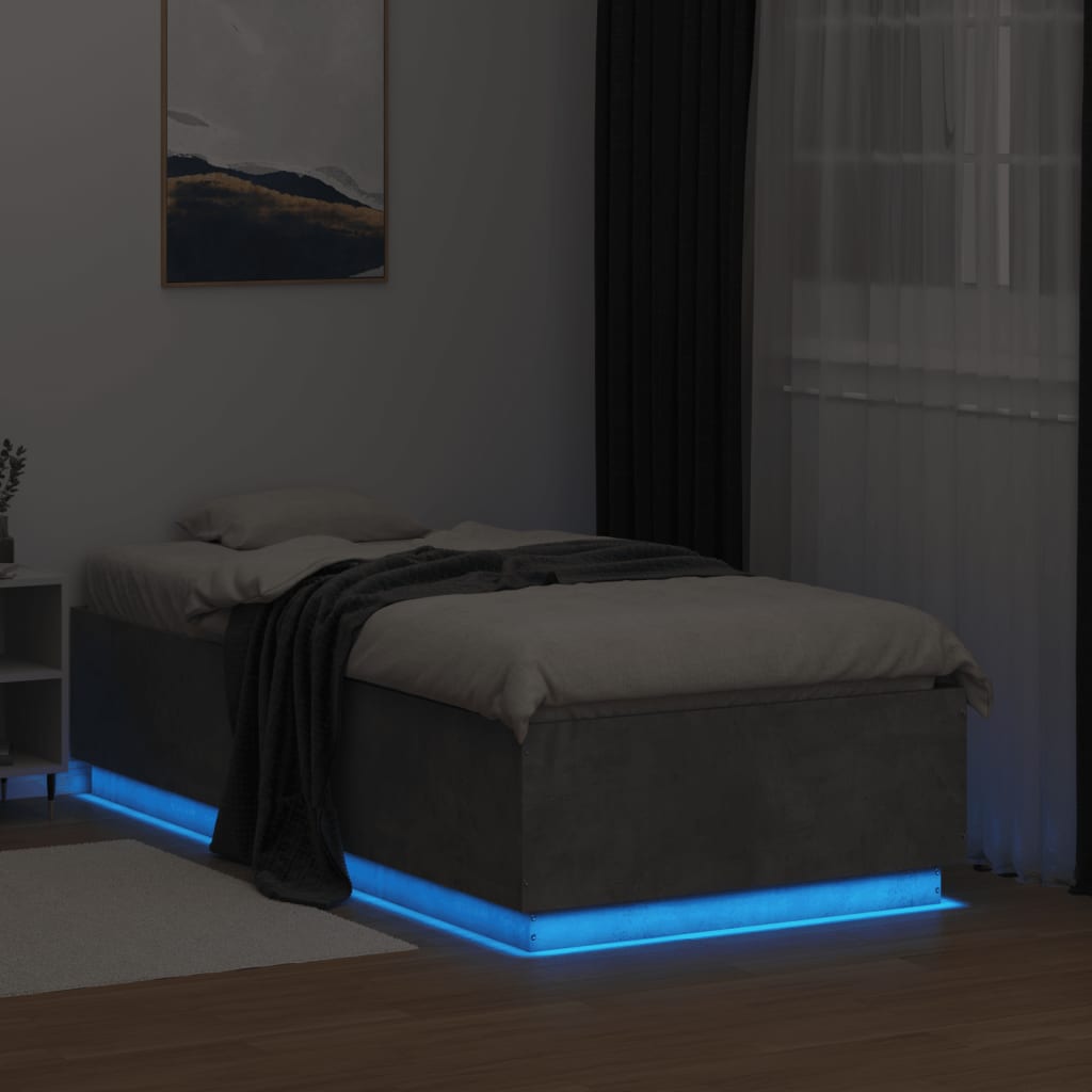Bettgestell mit LED Betongrau 75x190 cm Holzwerkstoff