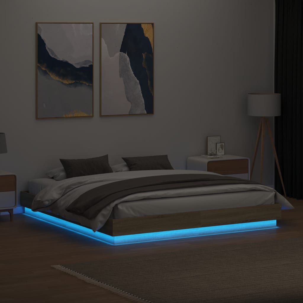 Bettgestell mit LED Sonoma-Eiche 200x200 cm