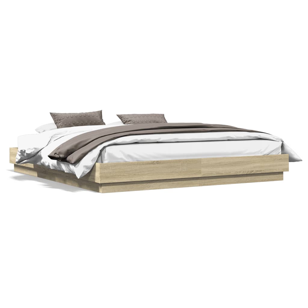 Bettgestell mit LED Sonoma-Eiche 200x200 cm