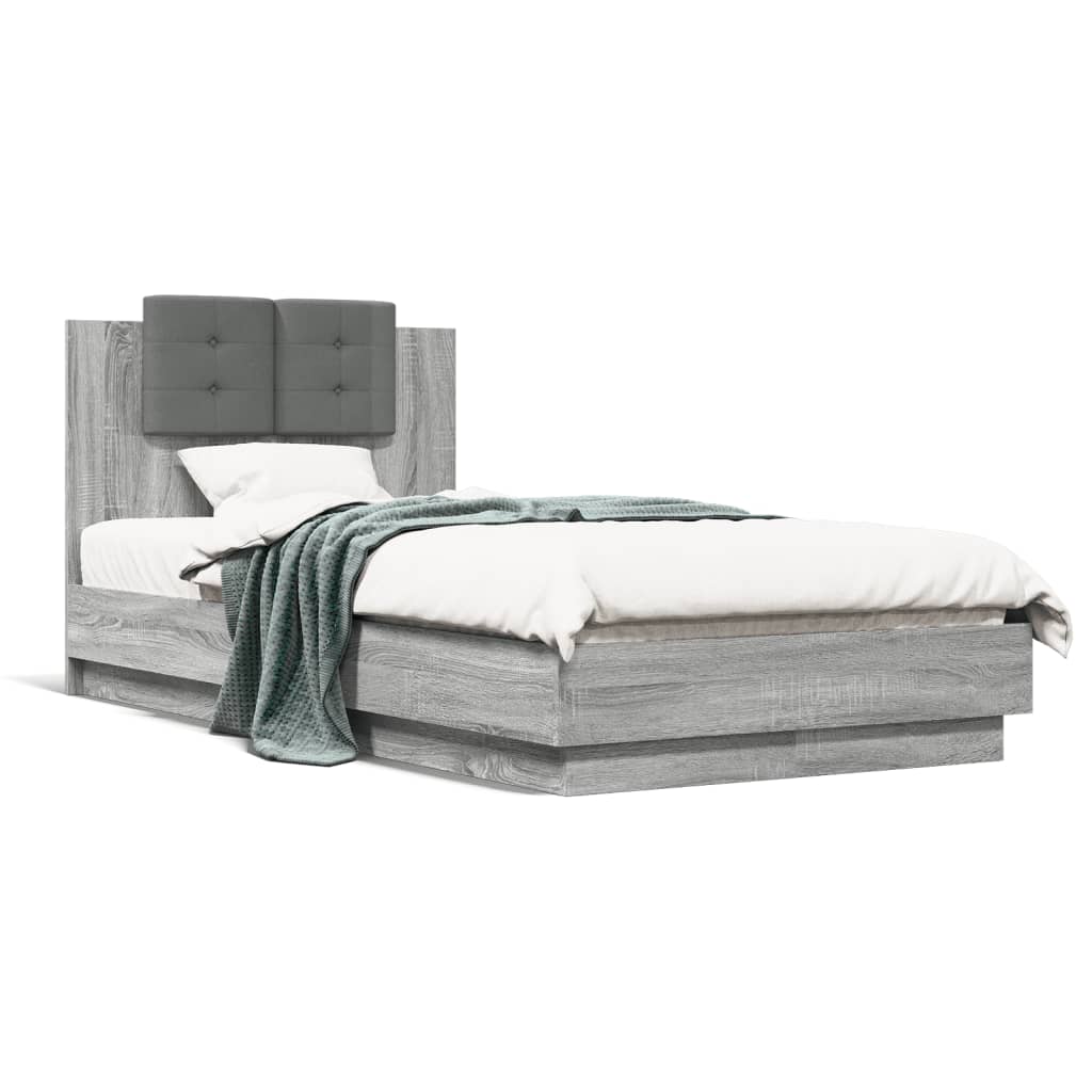 Bettgestell mit Kopfteil Grau Sonoma 75x190 cm Holzwerkstoff