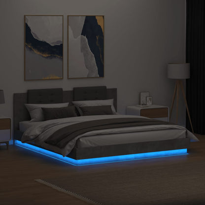 Bettgestell mit Kopfteil und LED-Leuchten Betongrau 200x200 cm