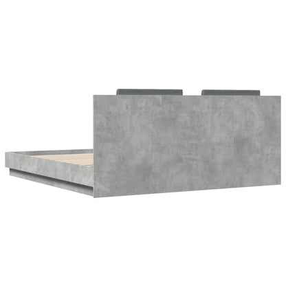 Bettgestell mit Kopfteil und LED-Leuchten Betongrau 200x200 cm