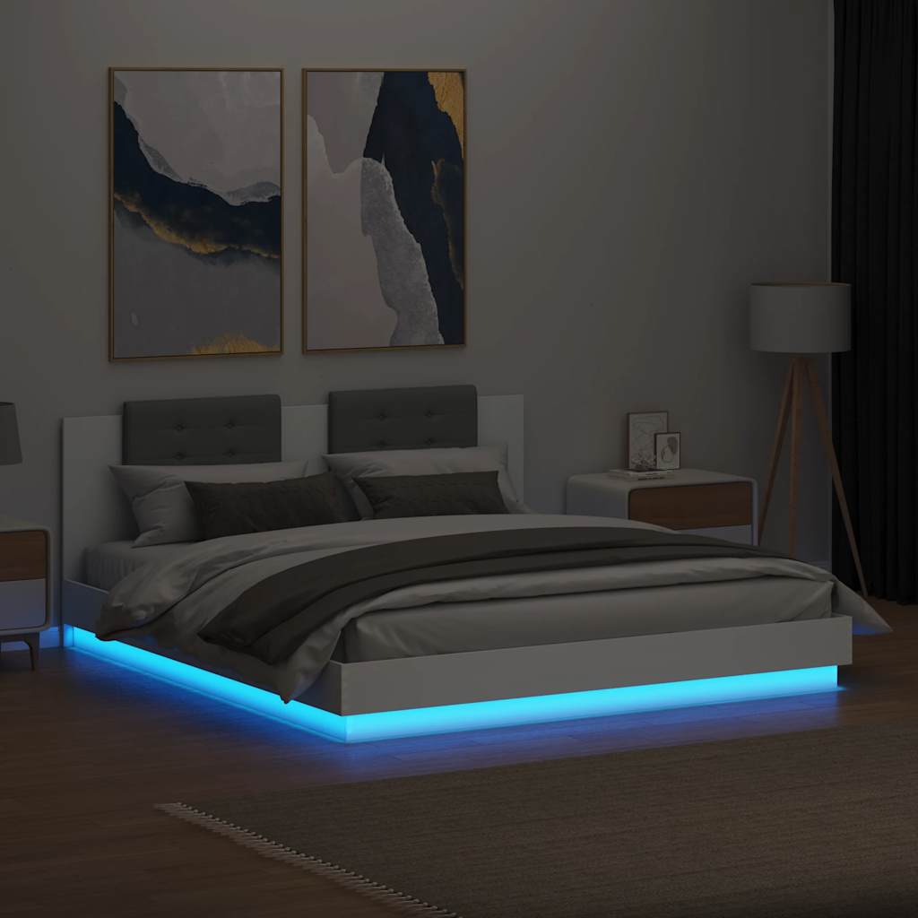 Bettgestell mit Kopfteil und LED-Leuchten Weiß 180x200 cm