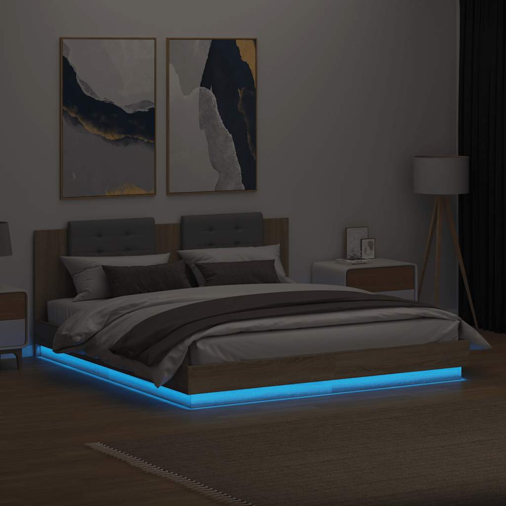 Bettgestell mit Kopfteil & LED-Leuchten Sonoma-Eiche 180x200 cm