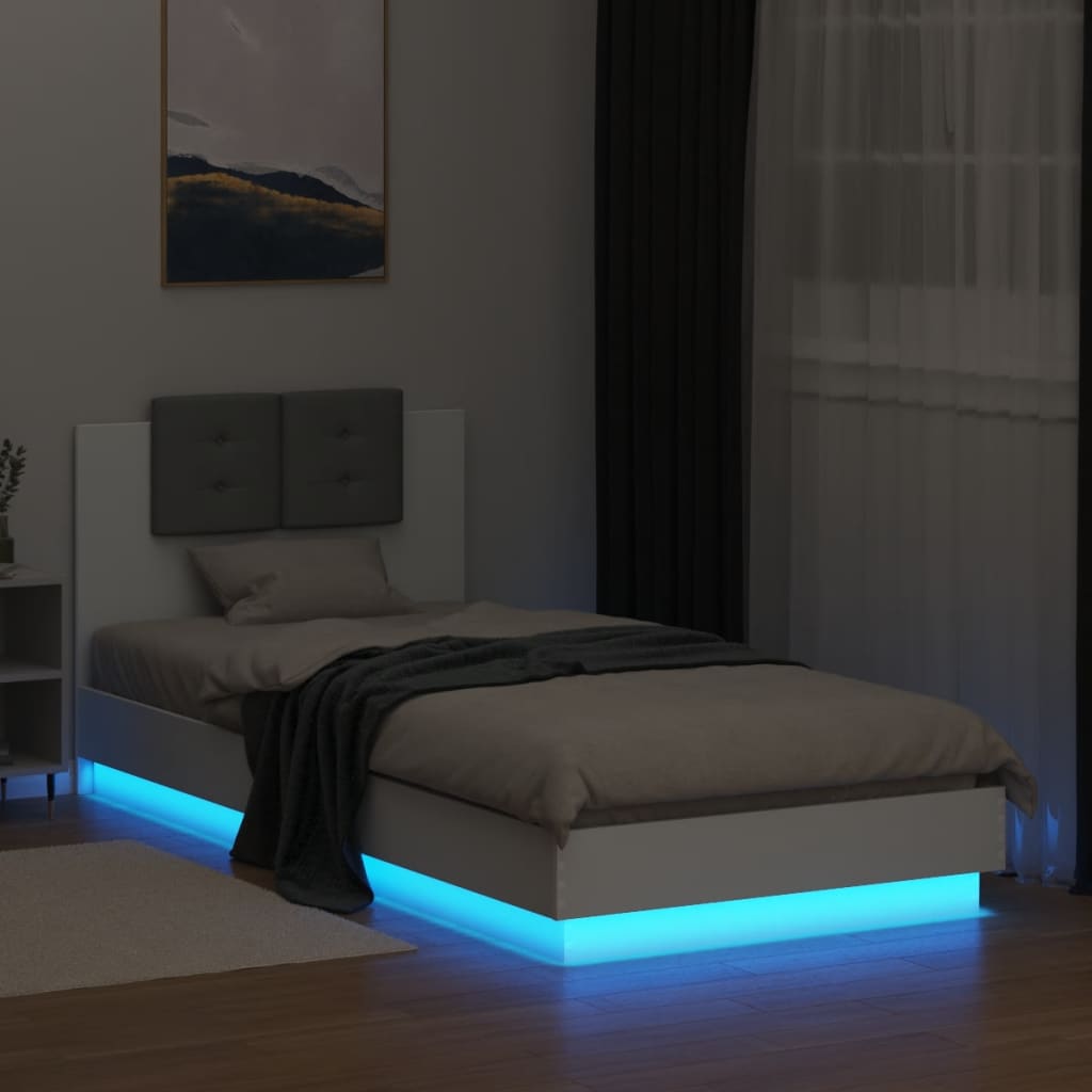 Bettgestell mit Kopfteil und LED-Leuchten Weiß 100x200 cm