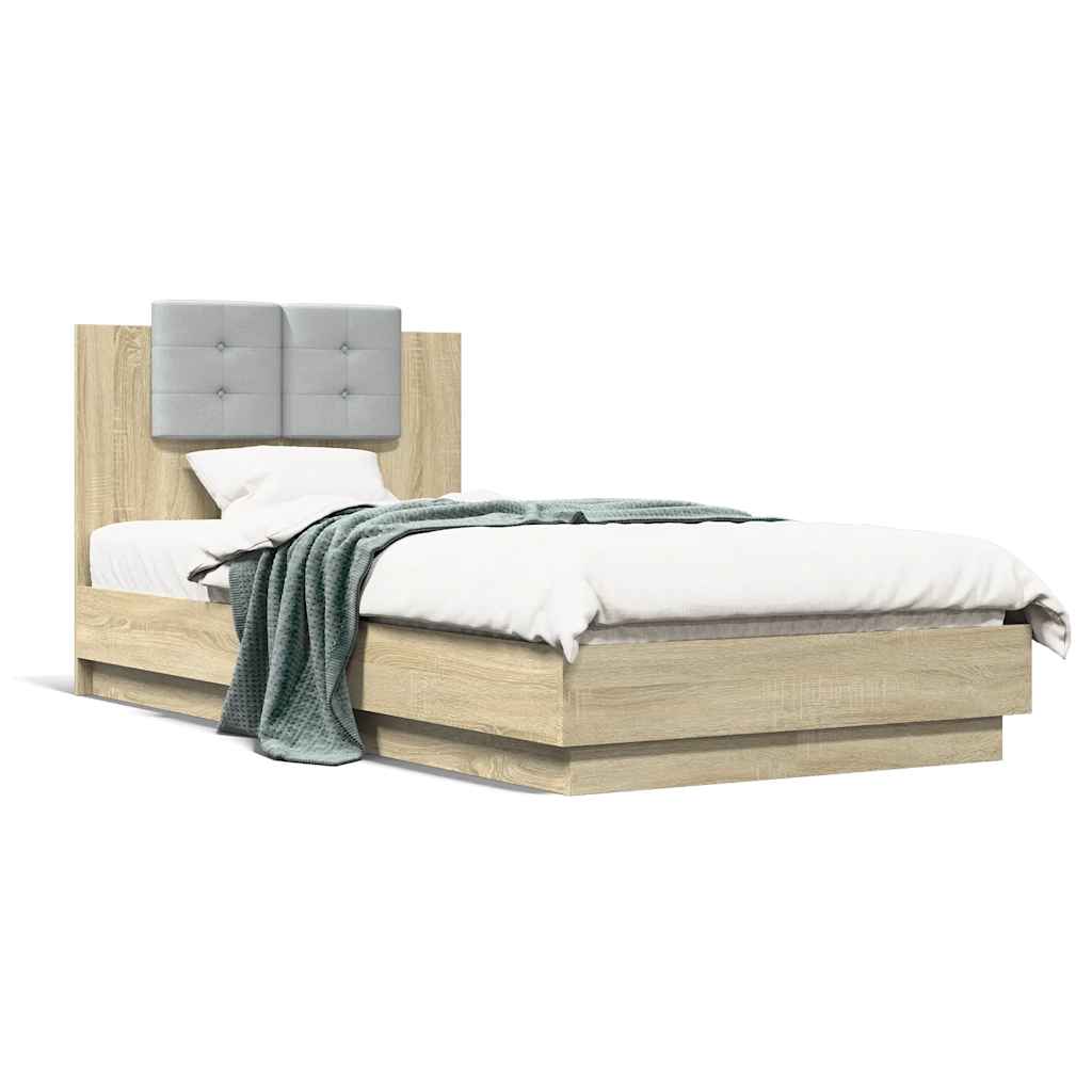Bettgestell mit Kopfteil und LED-Leuchten Sonoma-Eiche 75x190cm