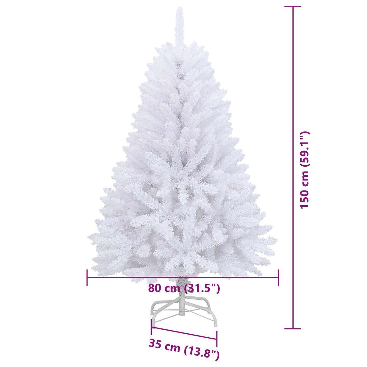 Künstlicher Weihnachtsbaum 150 LEDs PVC und Stahl Weiß