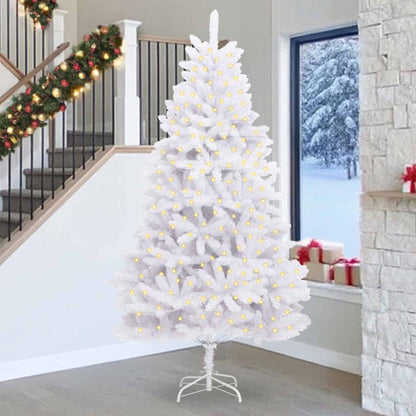 Künstlicher Weihnachtsbaum 300 LEDs PVC und Stahl Weiß