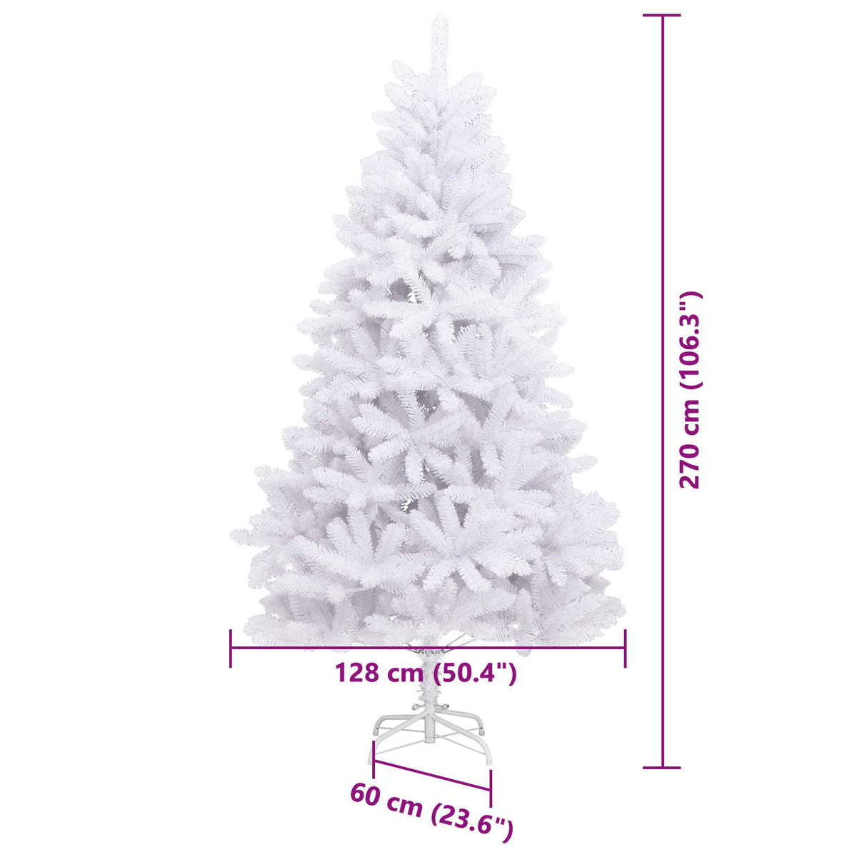 Künstlicher Weihnachtsbaum 300 LEDs PVC und Stahl Weiß