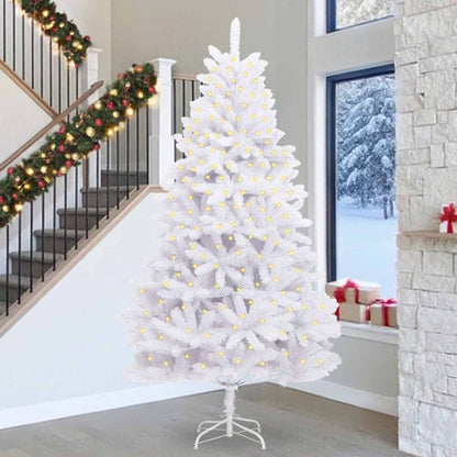 Künstlicher Weihnachtsbaum 300 LEDs PVC und Stahl Weiß