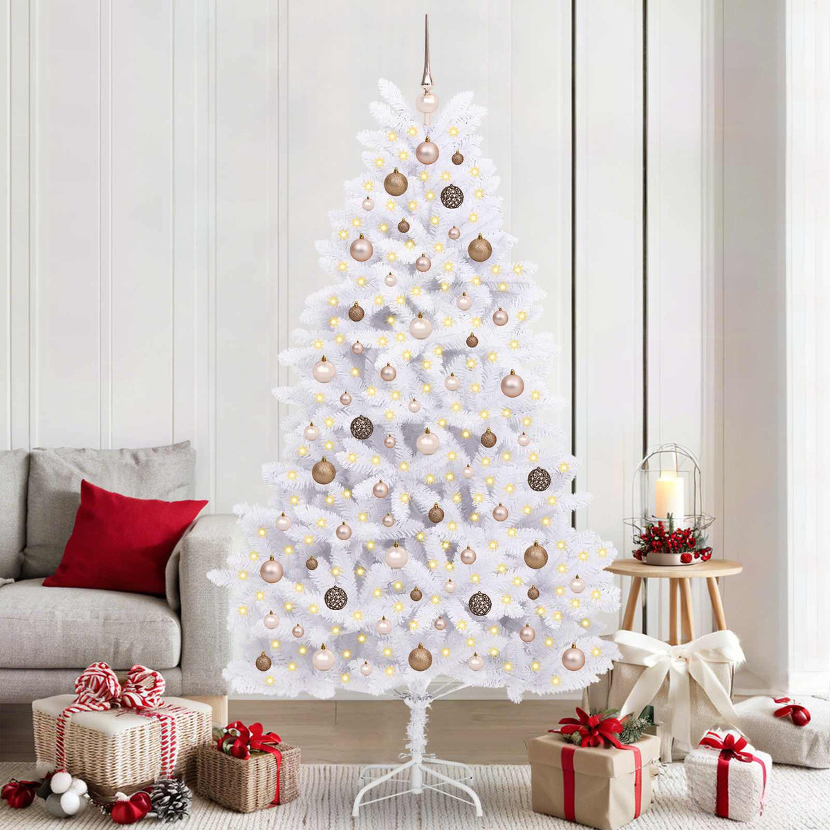 Künstlicher Weihnachtsbaum 210 cm PVC und Stahl Weiß