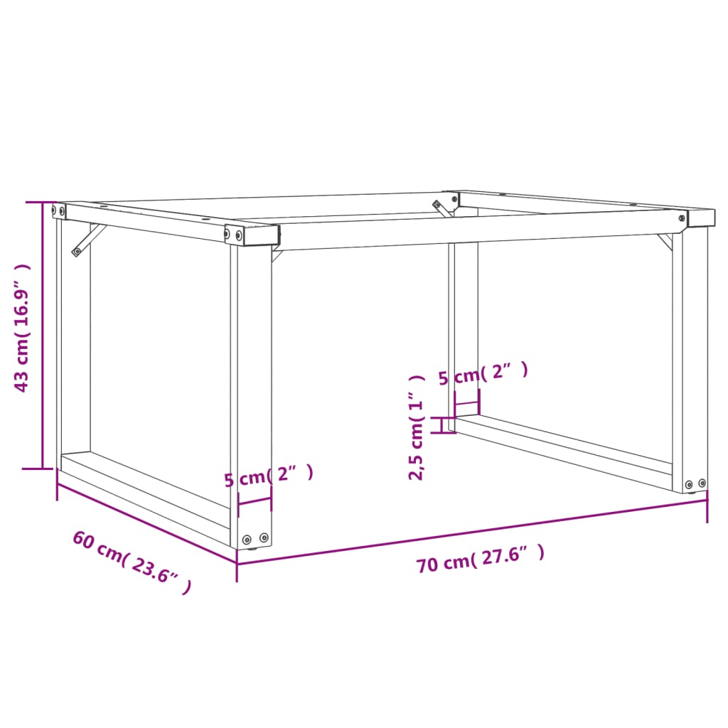 Pieds de table basse en O 70x60x43 cm en acier