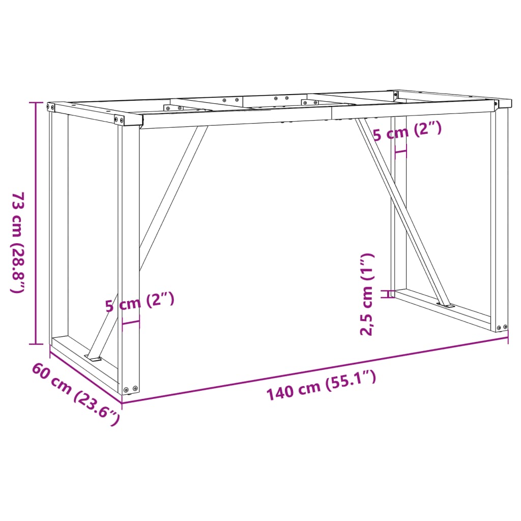 Table à manger en forme de O, structure en acier 140x60x73 cm