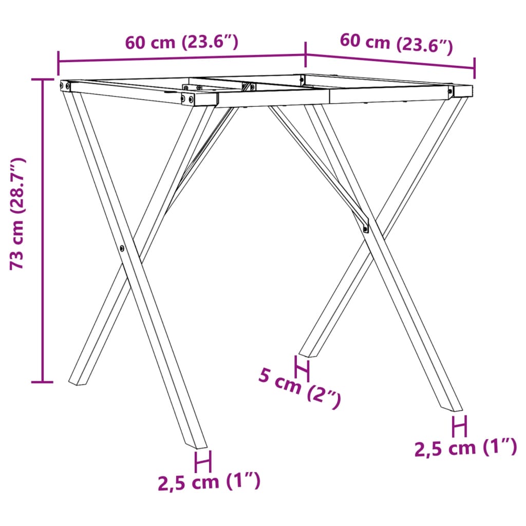 Esstisch-Gestell in X-Form 60x60x73 cm Gusseisen