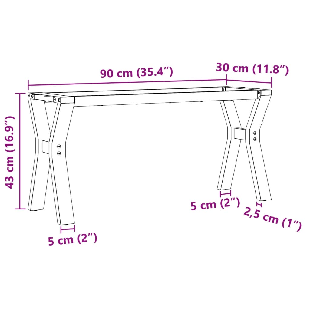 Table basse en Y avec structure en acier 90x30x43 cm