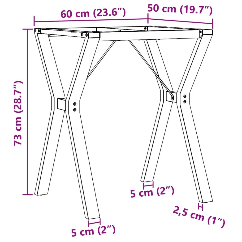 Table à manger en Y avec structure en acier 60x50x73 cm