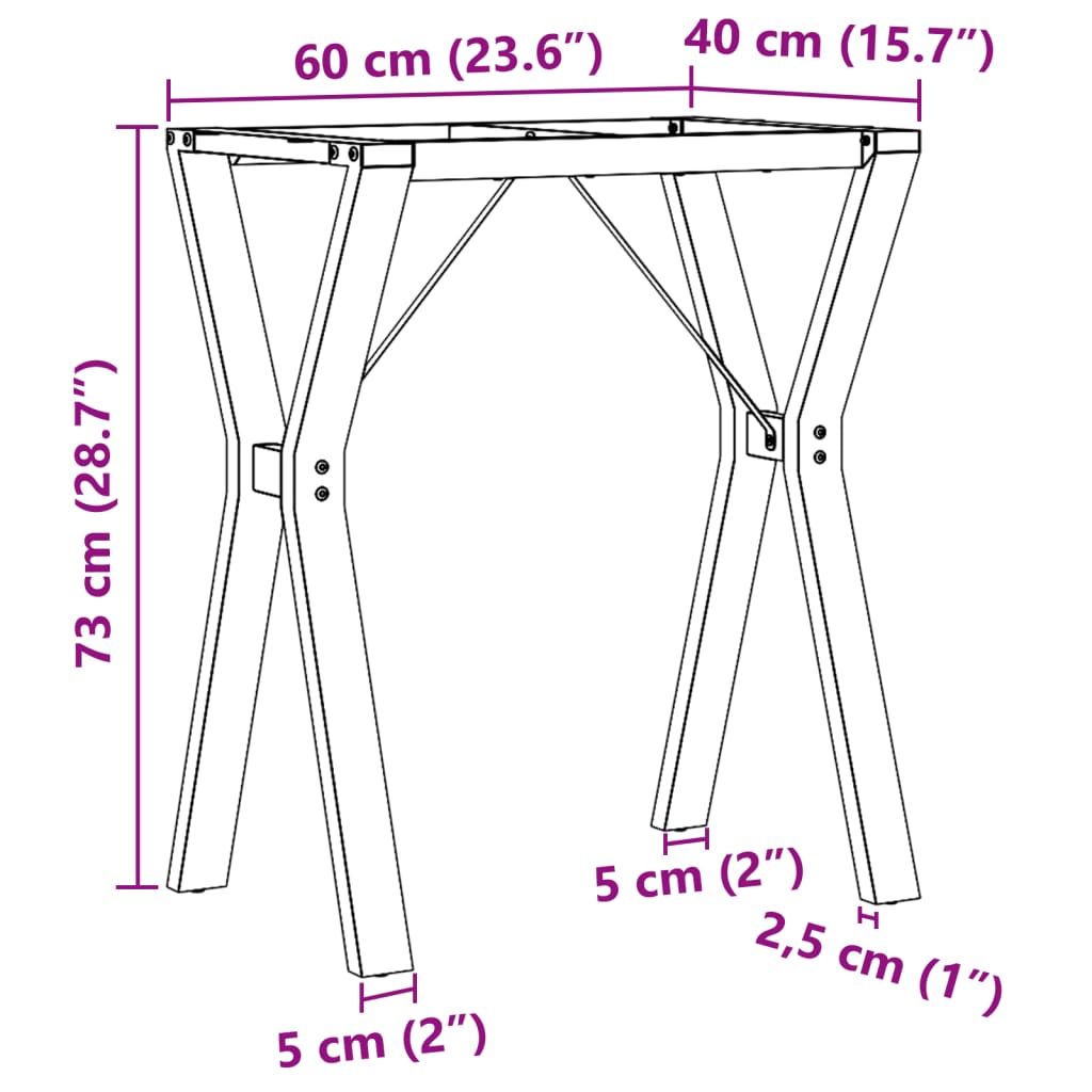 Table à manger en Y avec structure en acier 60x40x73 cm