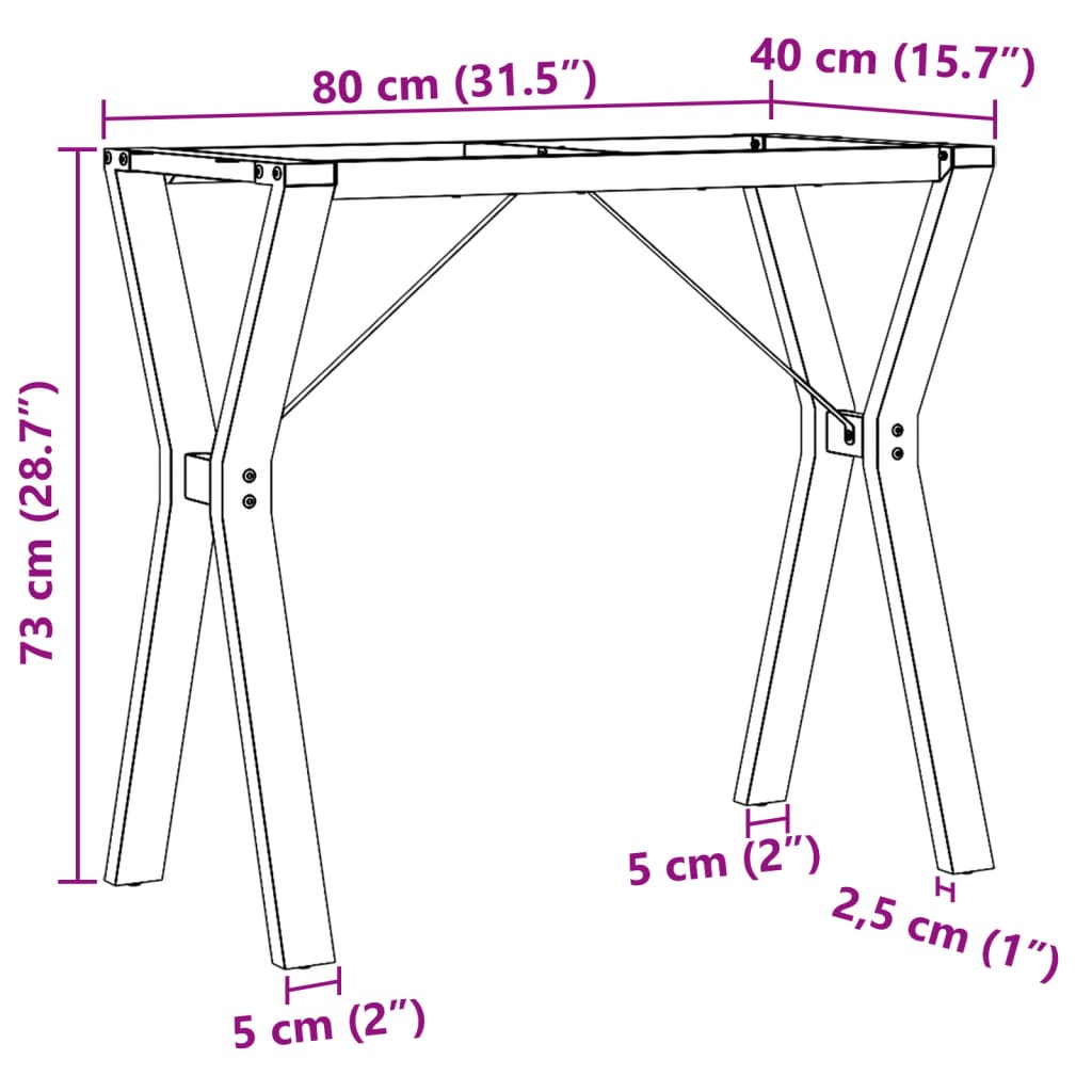 Table à manger en Y avec structure en acier 80x40x73 cm