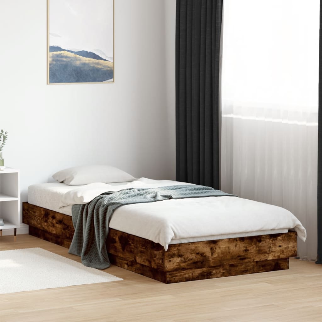 Bed frame with LED smoked oak 100x200 cm