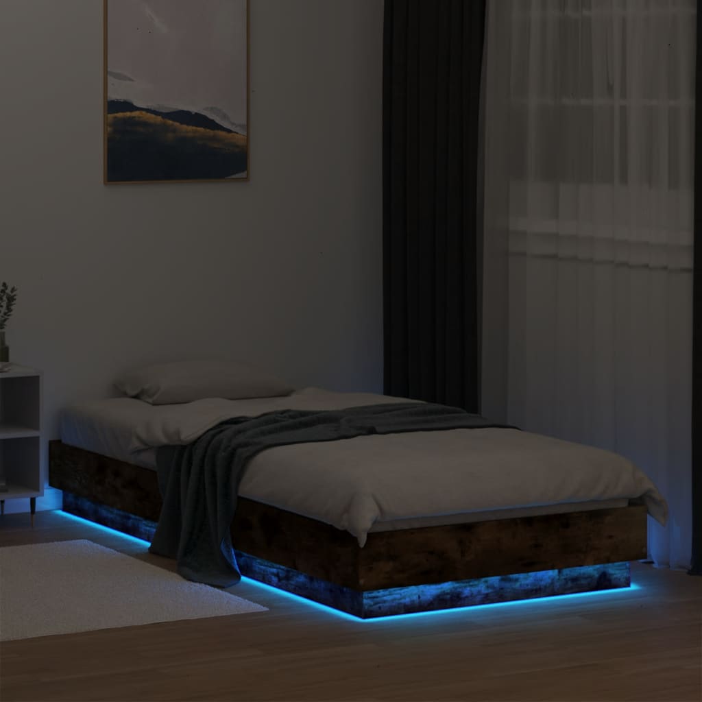 Bed frame with LED smoked oak 100x200 cm