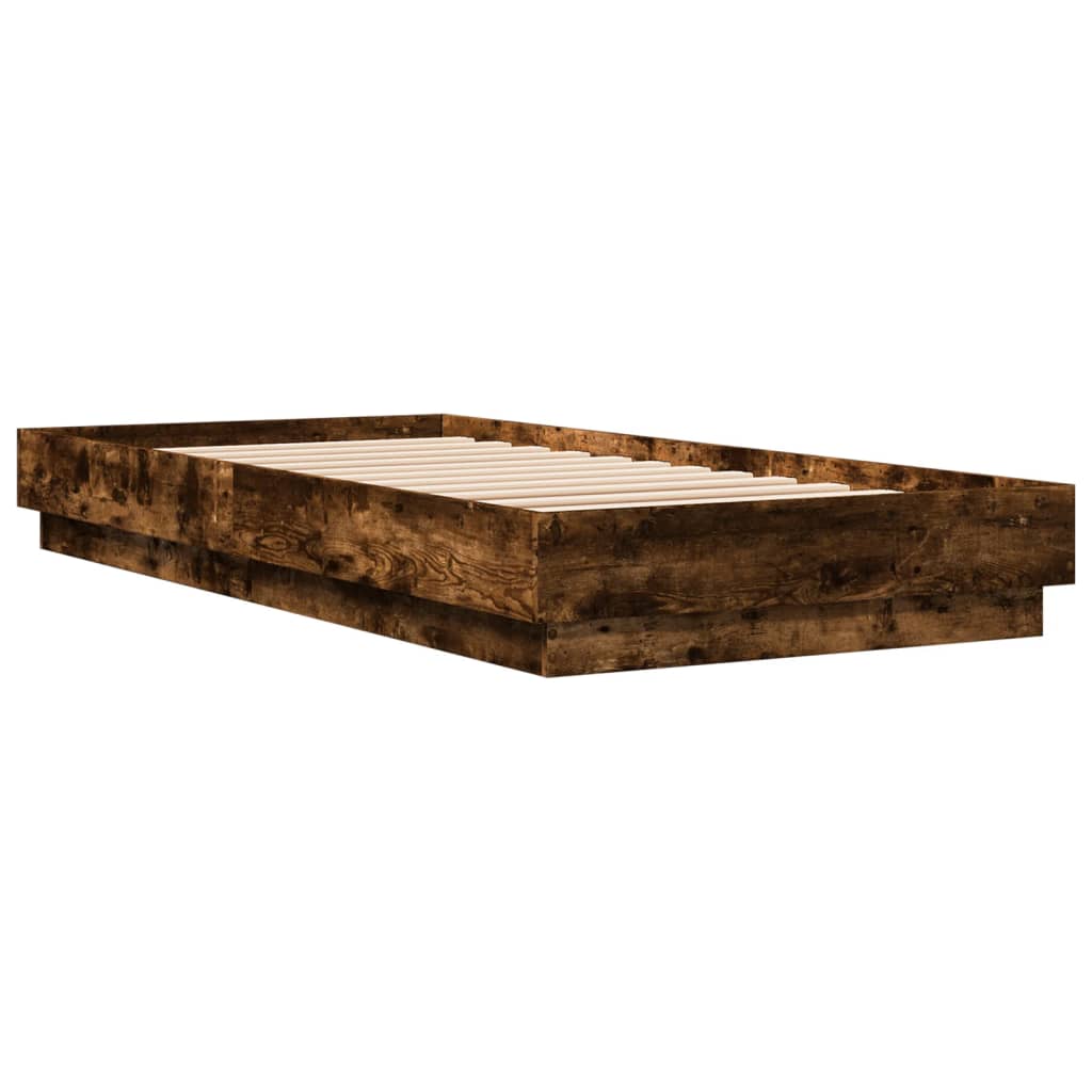 Bed frame with LED smoked oak 100x200 cm