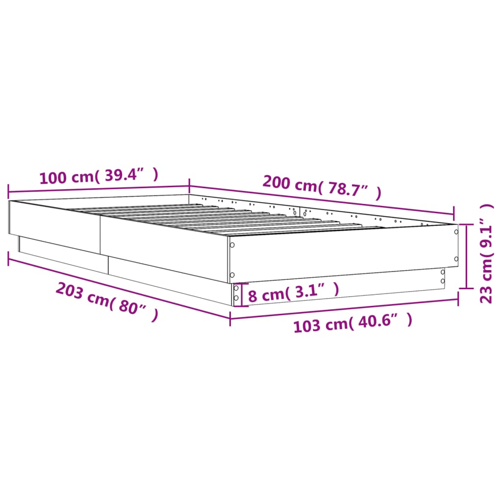 Cadre de lit gris béton 100x200 cm en bois