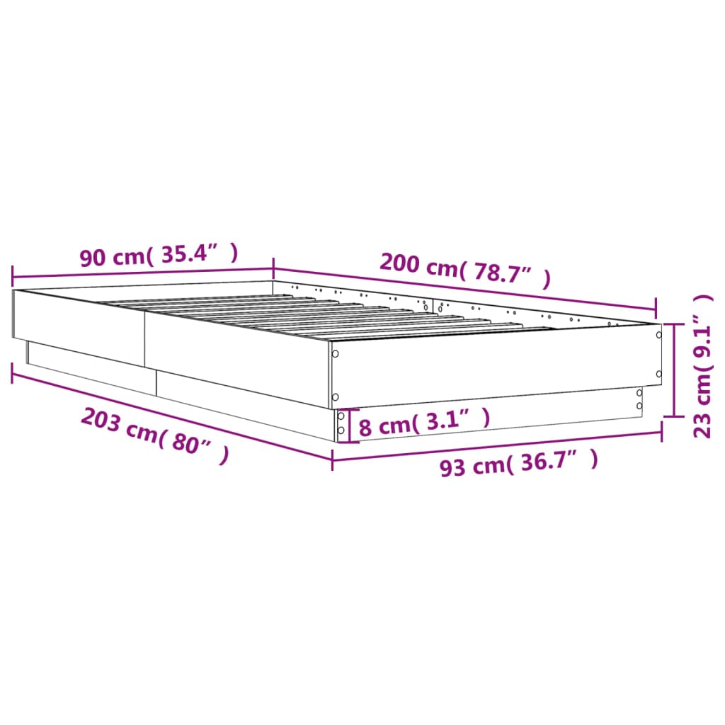 Bettgestell Betongrau 90x200 cm Holzwerkstoff