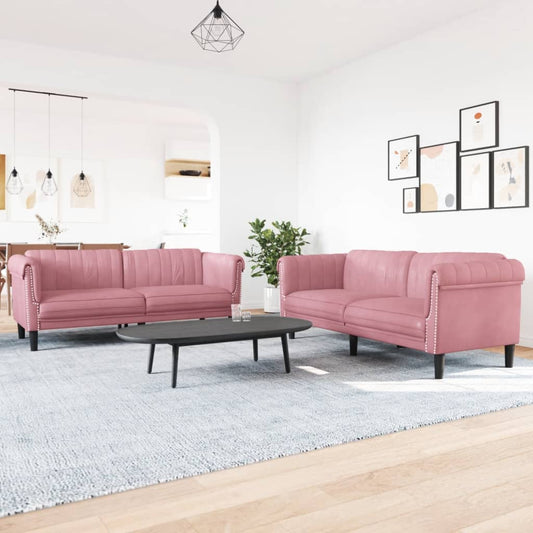 Ensemble de canapé 2 pièces en velours rose