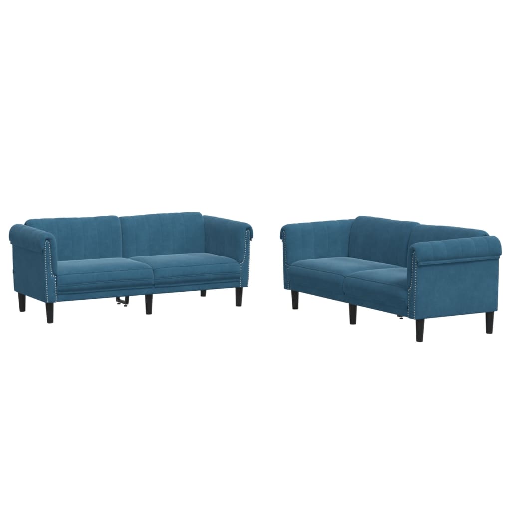 2-piece sofa set blue velvet