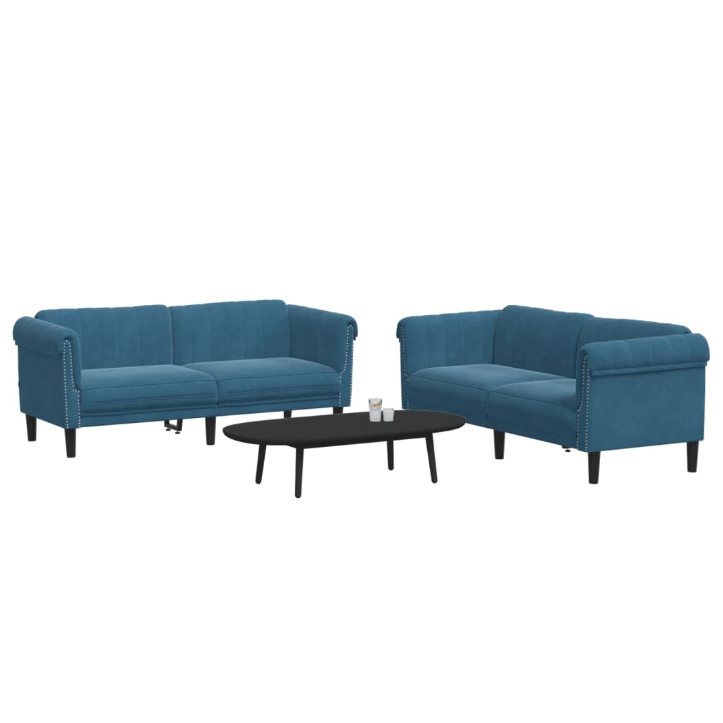 2-piece sofa set blue velvet