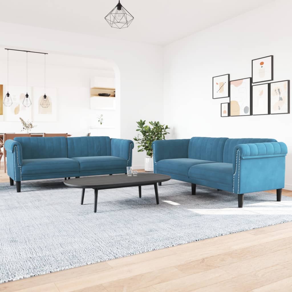 2-piece sofa set blue velvet