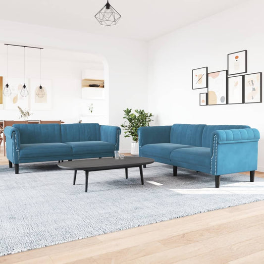 Ensemble de canapé 2 pièces en velours bleu