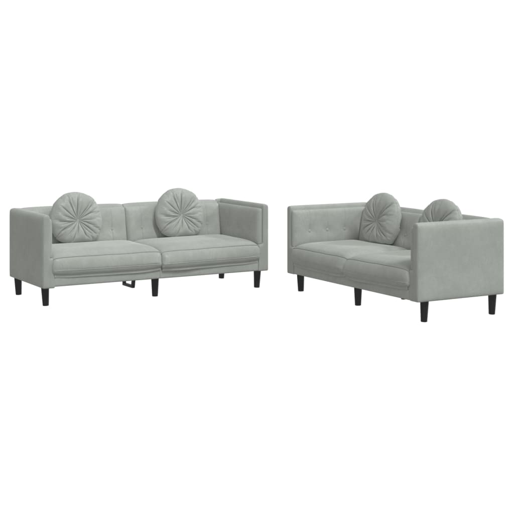 2-piece sofa set with cushions light grey velvet