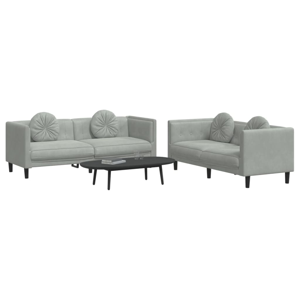 2-piece sofa set with cushions light grey velvet