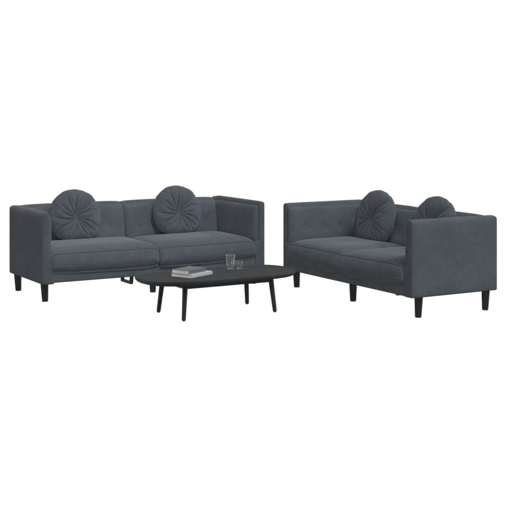 2-piece sofa set with cushions dark grey velvet