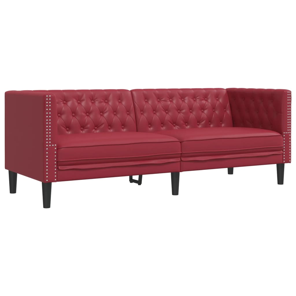 3-tlg. Chesterfield-Sofa-Set Weinrot Kunstleder