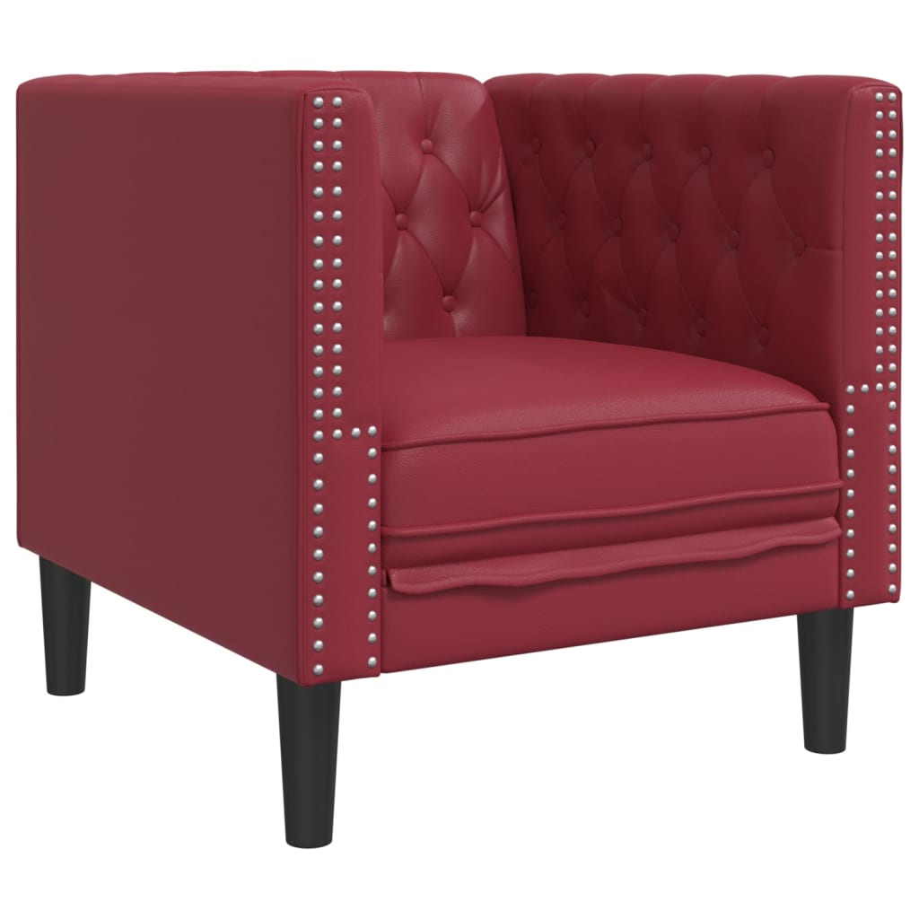 3-tlg. Chesterfield-Sofa-Set Weinrot Kunstleder