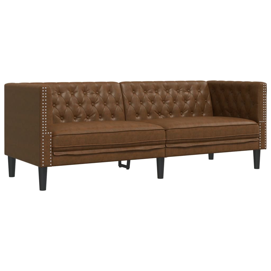 3-tlg. Chesterfield-Sofa-Set Braun Kunstleder Wildleder-Optik