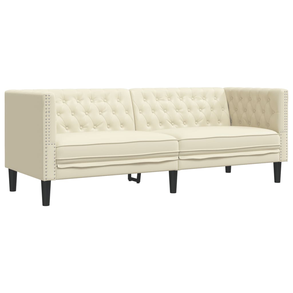 Ensemble de canapés Chesterfield 2 pièces en similicuir crème