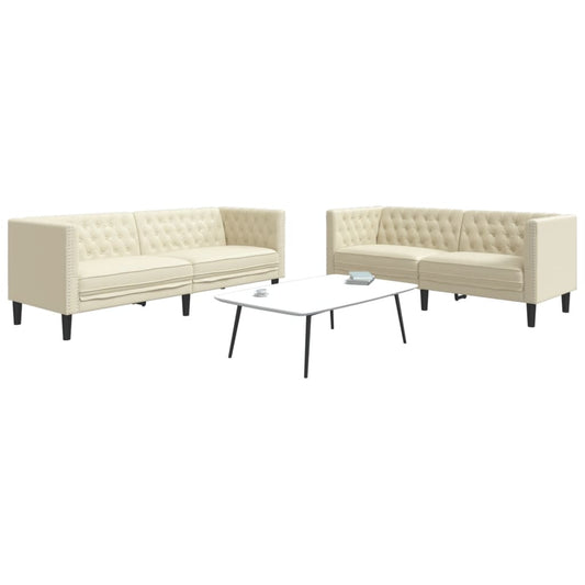 Ensemble de canapés Chesterfield 2 pièces en similicuir crème