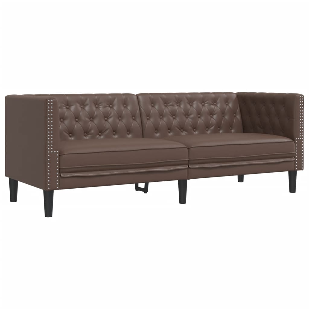 2-tlg. Chesterfield-Sofa-Set Braun Kunstleder