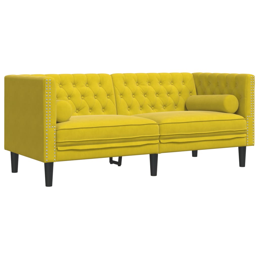 3-tlg. Chesterfield-Sofa-Set mit Nackenrollen Gelb Samt