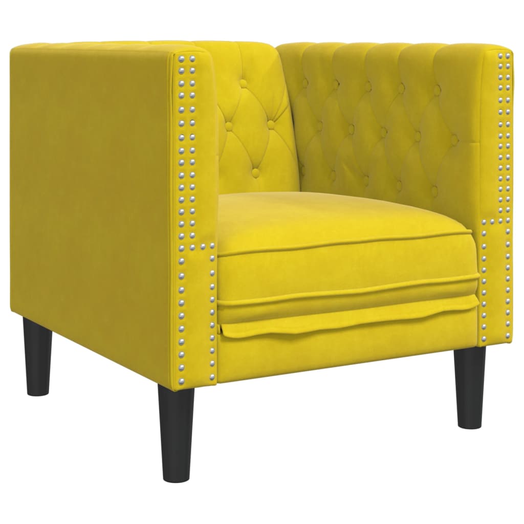 3-tlg. Chesterfield-Sofa-Set mit Nackenrollen Gelb Samt